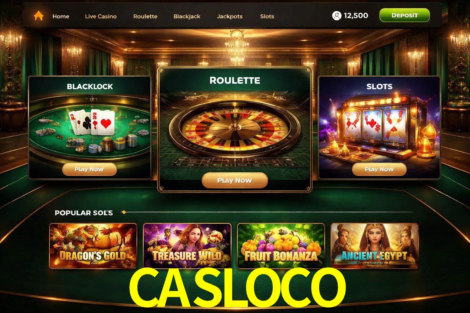 Vista de la plataforma CASLOCO Casino mostrando categorías organizadas de juegos en línea